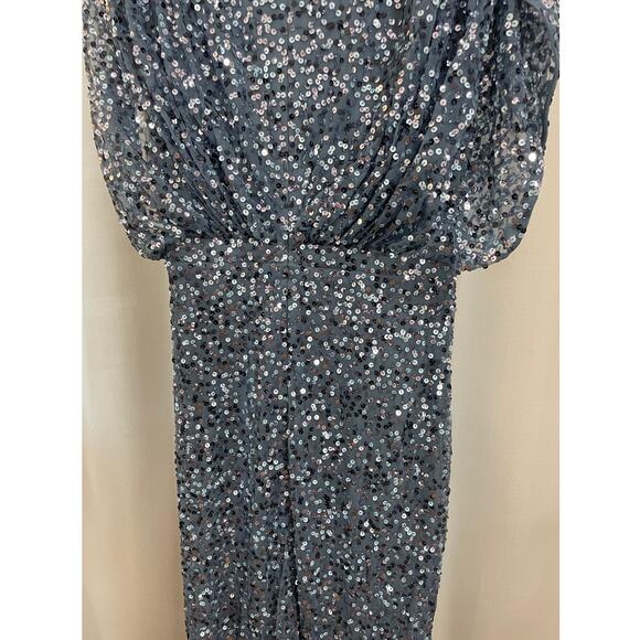 Mac Duggal Blue Draped Sleeve V-Neck Gown Slate Blue 5640 Size 4 NWT Sequins - Picture 15 of 16